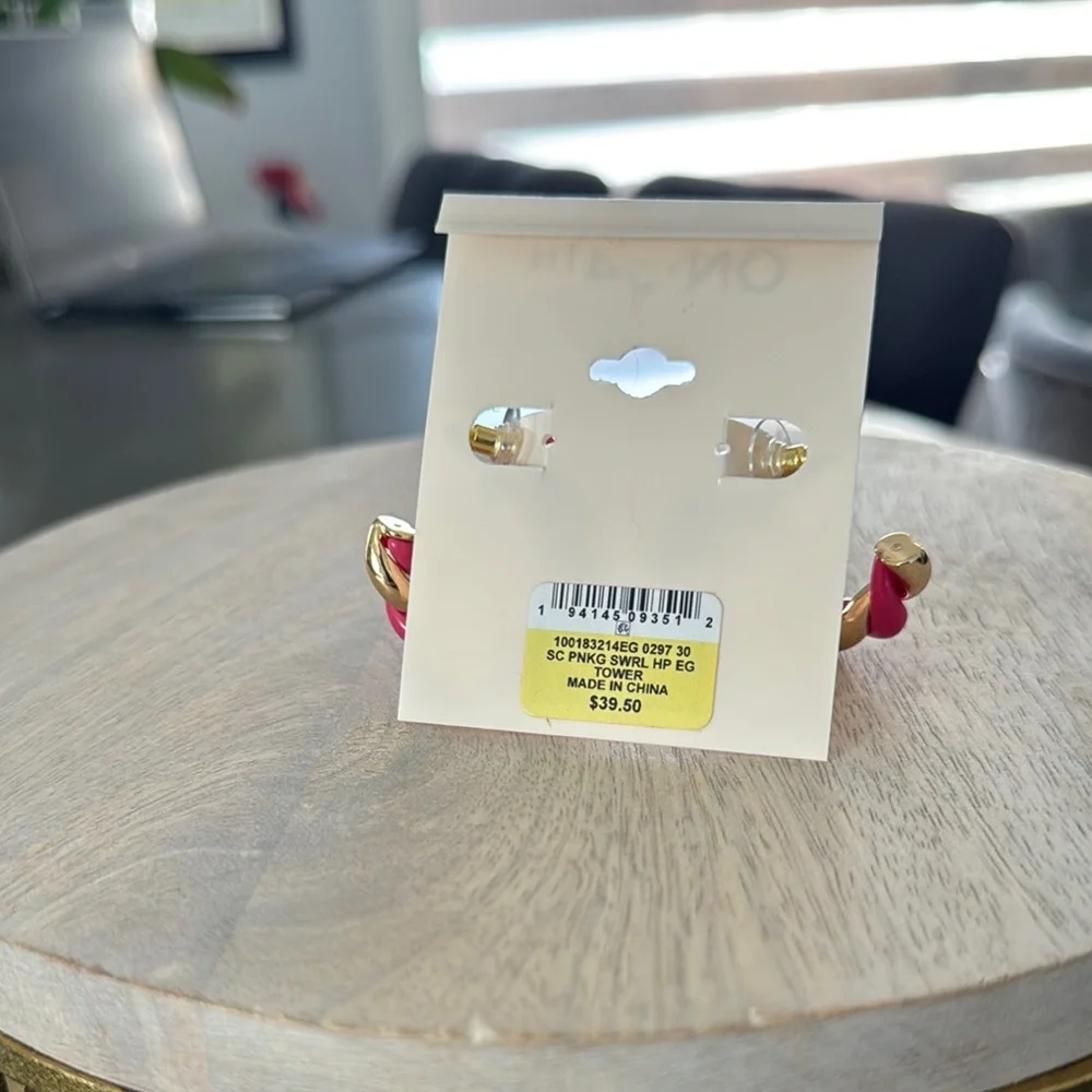 On 34th NWT SC Pink/Gold Swirl HP Braided Hoop Earrings